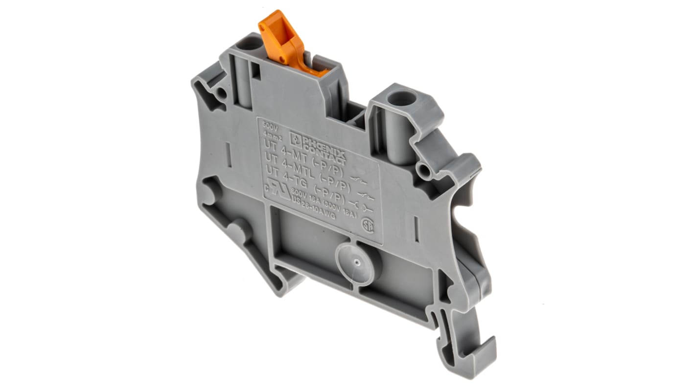 Phoenix Contact UT 4-MTL-P/P Series Knife Disconnect Terminal Block, Push In Termination