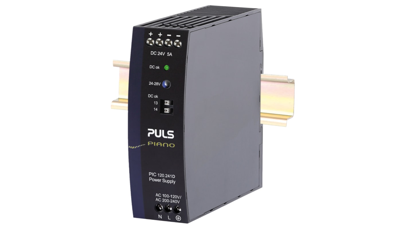 PULS PIANO Switched Mode DIN Rail Power Supply, 230V ac, 24V dc dc Output, 5A Output, 120W