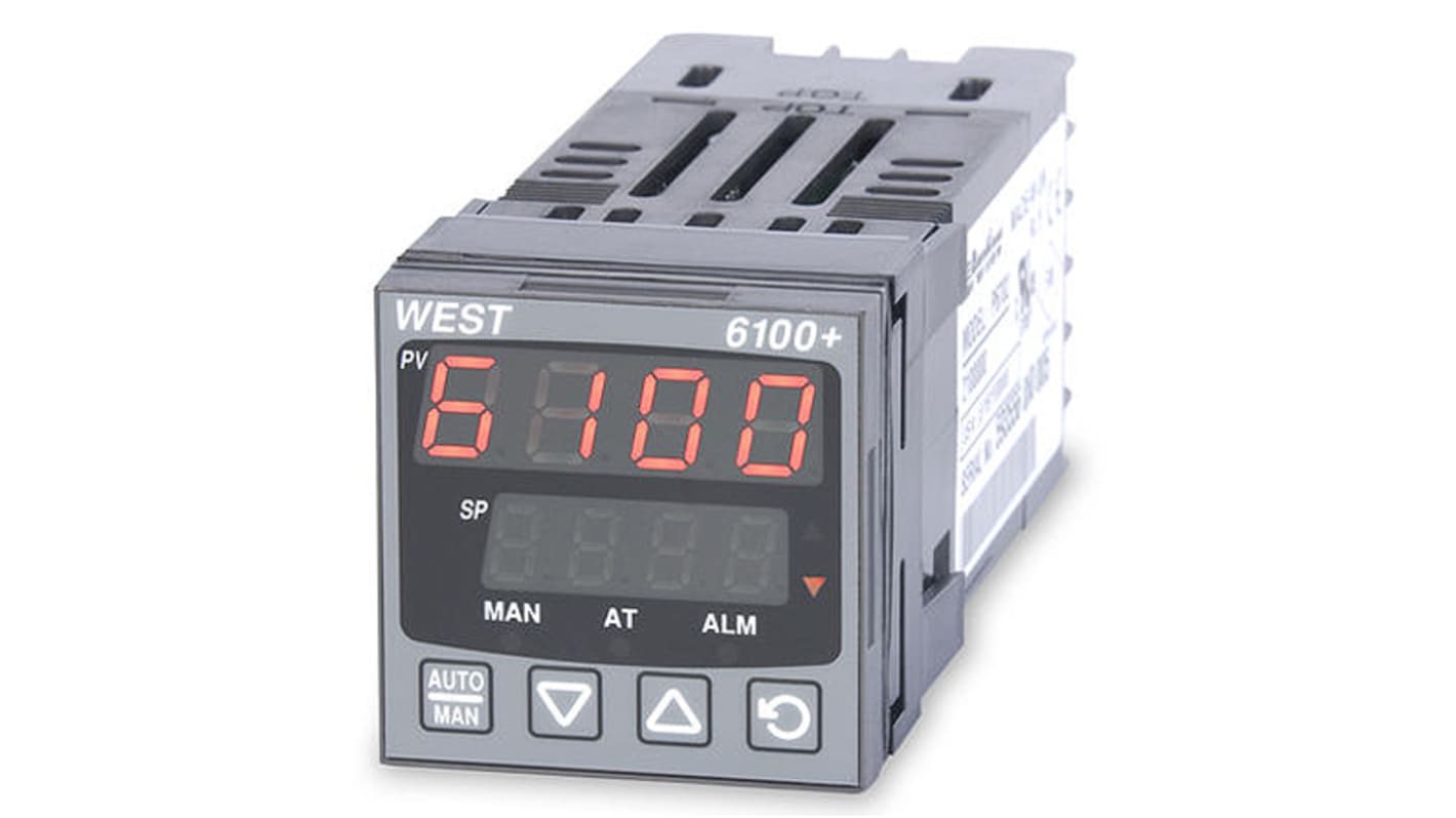 West Instruments P6100+ Panel Mount PID Temperature Controller, 48 x 48mm 1 Input, 2 Output Relay, SSR, 100 →