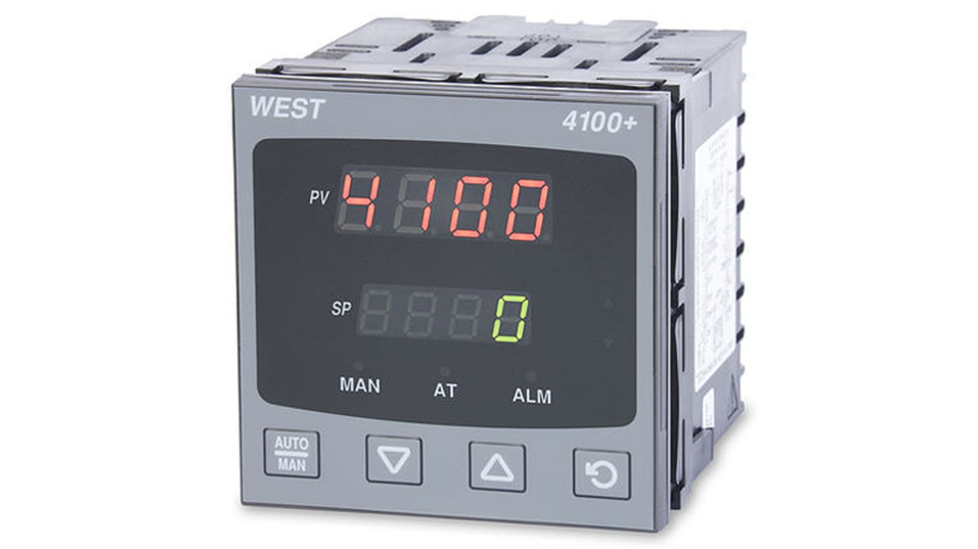 West Instruments P4100+ Panel Mount PID Temperature Controller, 96 x 96mm 1 Input, 3 Output Relay, SSR, 100 →