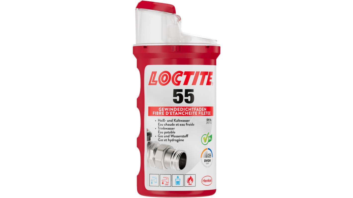 Loctite 55 Dichtmittel für Rohre und Gewinde Weiß, Dose 160 m Rohr-Dichtschnur, -55°C → +150°C