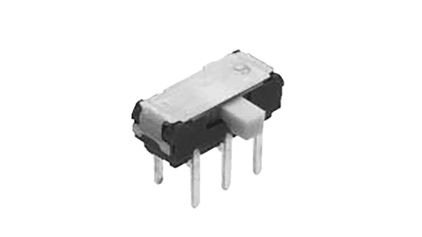 Interruptor de actuador deslizante DPDT, Enclavamiento, 300 mA, Montaje en orificio pasante