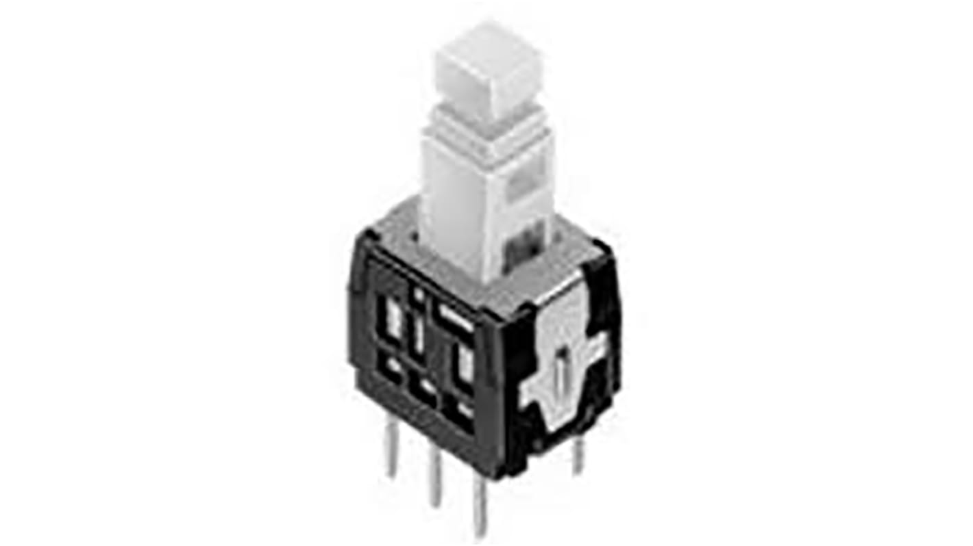 Interruptor de Botón Pulsador Alps Alpine, color de botón Blanco, DPDT, Enclavamiento, 100 mA, 30V dc, PCB