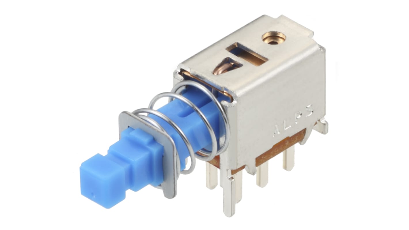 Alps Alpine Push Button Switch, Latching, PCB, DPDT, 30V dc