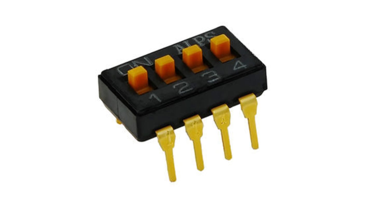 Alps Alpine 4 Way Through Hole DIP Switch 4P4T-NC, Top Slide Actuator