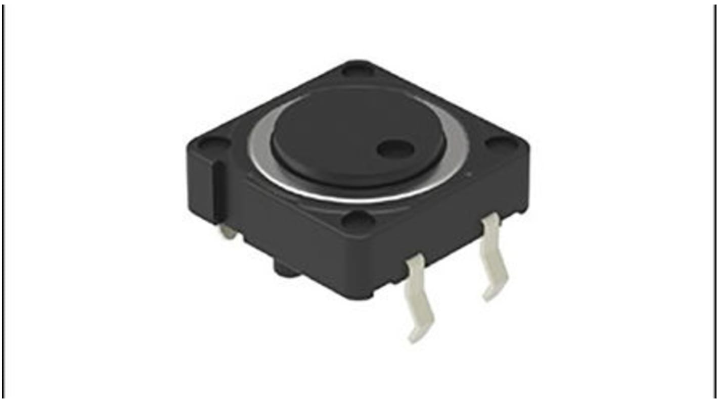 Alps Alpine Black Flat Button Tactile Switch, SPST 50 mA @ 12 V dc 0.8mm PCB