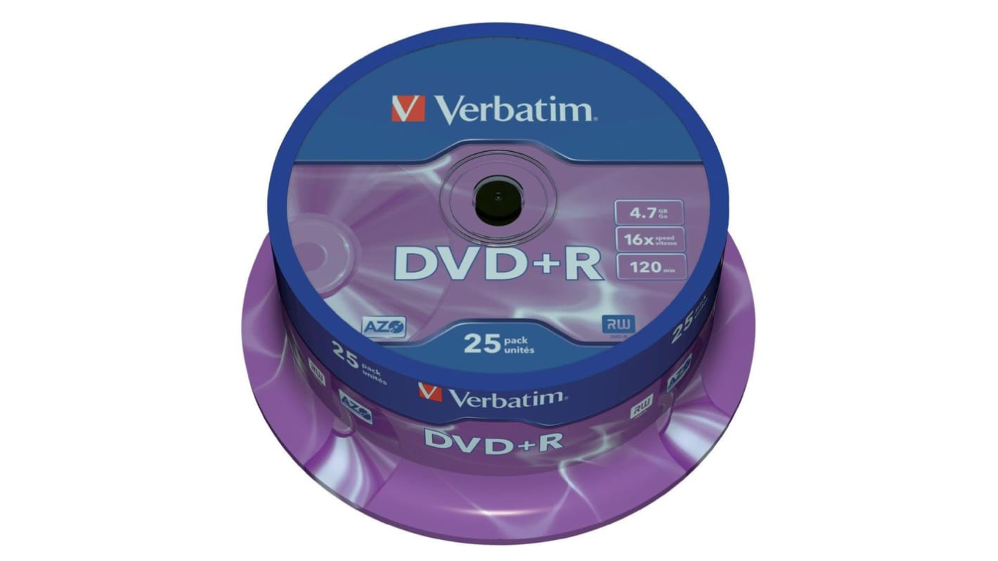 Verbatim DVD+R Rohlinge, 4,7 GB, 25 Stk. Spindel 16X