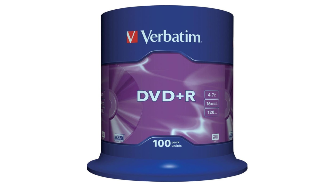 DVD vergine Verbatim 4,7 GB 16X, DVD+R, confezione 100