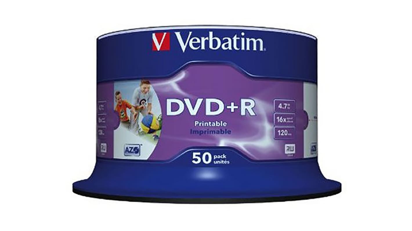 Verbatim DVD+R, 4.7 GB, 16X, 50 Pack