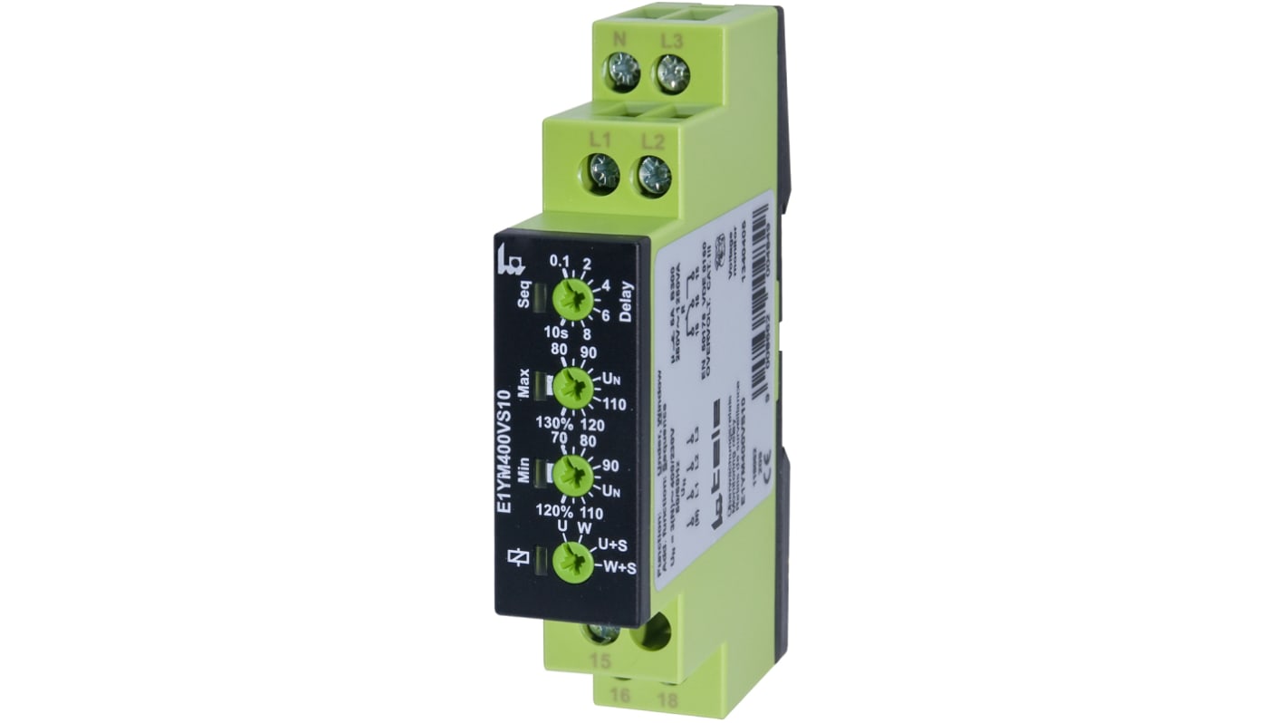 Tele Phase, Voltage Monitoring Relay, 1, 3 Phase, SPDT, Maximum of 400 V, DIN Rail