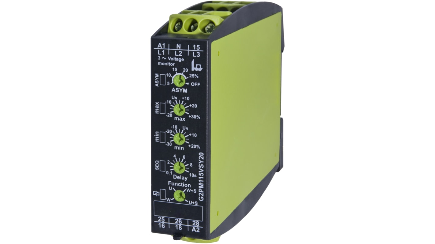 Tele Phase, Voltage Monitoring Relay, 3 Phase, DPDT, Maximum of 230 V, DIN Rail