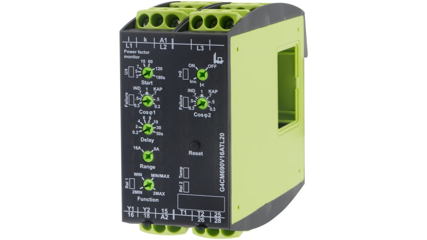 Tele Power Factor Monitoring Relay, 1, 3 Phase, DPDT, Maximum of 690 V, DIN Rail