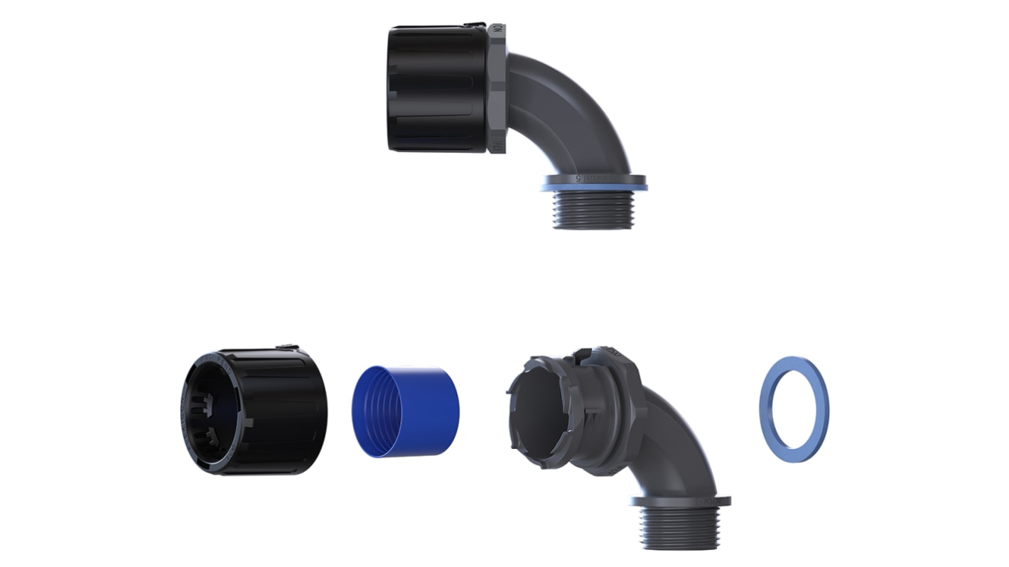 Raccordo per cavi Flexicon FPAU42-M40-90B FPAU 90, Gomito a 90° in Nylon 66 Nero, Nero, grigio, filetto M40, 42mm,