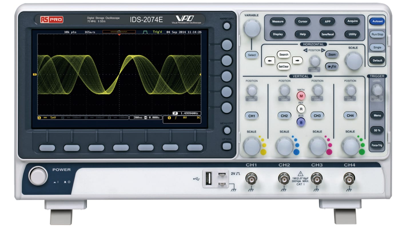 RS PRO IDS2074E Digital Storage Oscilloscope, 4 Analogue Channels, 70MHz