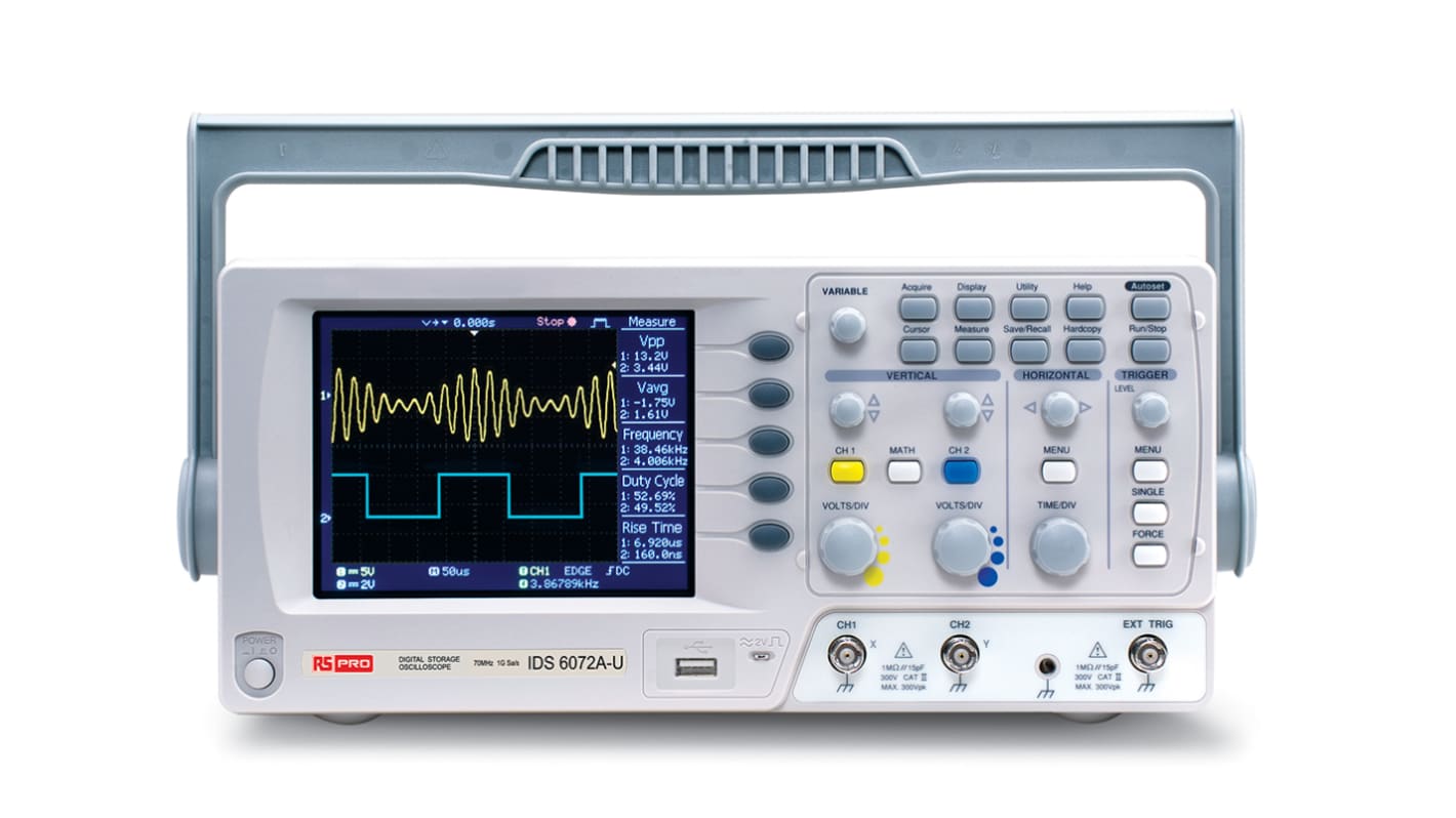 RS PRO IDS1072AU, 70MHz Portable Oscilloscope, 2 Analogue Channels - UKAS Calibrated