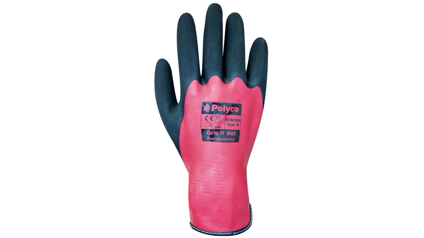 Polyco Healthline Grip It Red Nylon Heat Resistant Work Gloves, Size 9, Latex Foam Coating