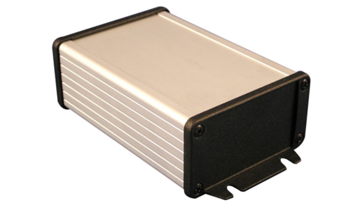 Hammond 1457 Series Silver Anodised Aluminium Enclosure, IP65, Flanged, Black Lid, 46.92 x 86.83 x 151mm