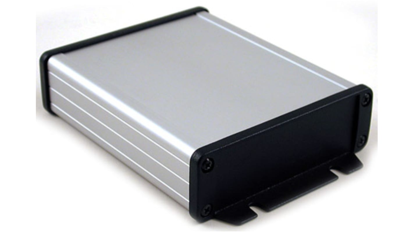 Hammond 1457 Series Silver Anodised Aluminium Enclosure, IP54, Flanged, Black Lid, 34.9 x 106.9 x 151.6mm