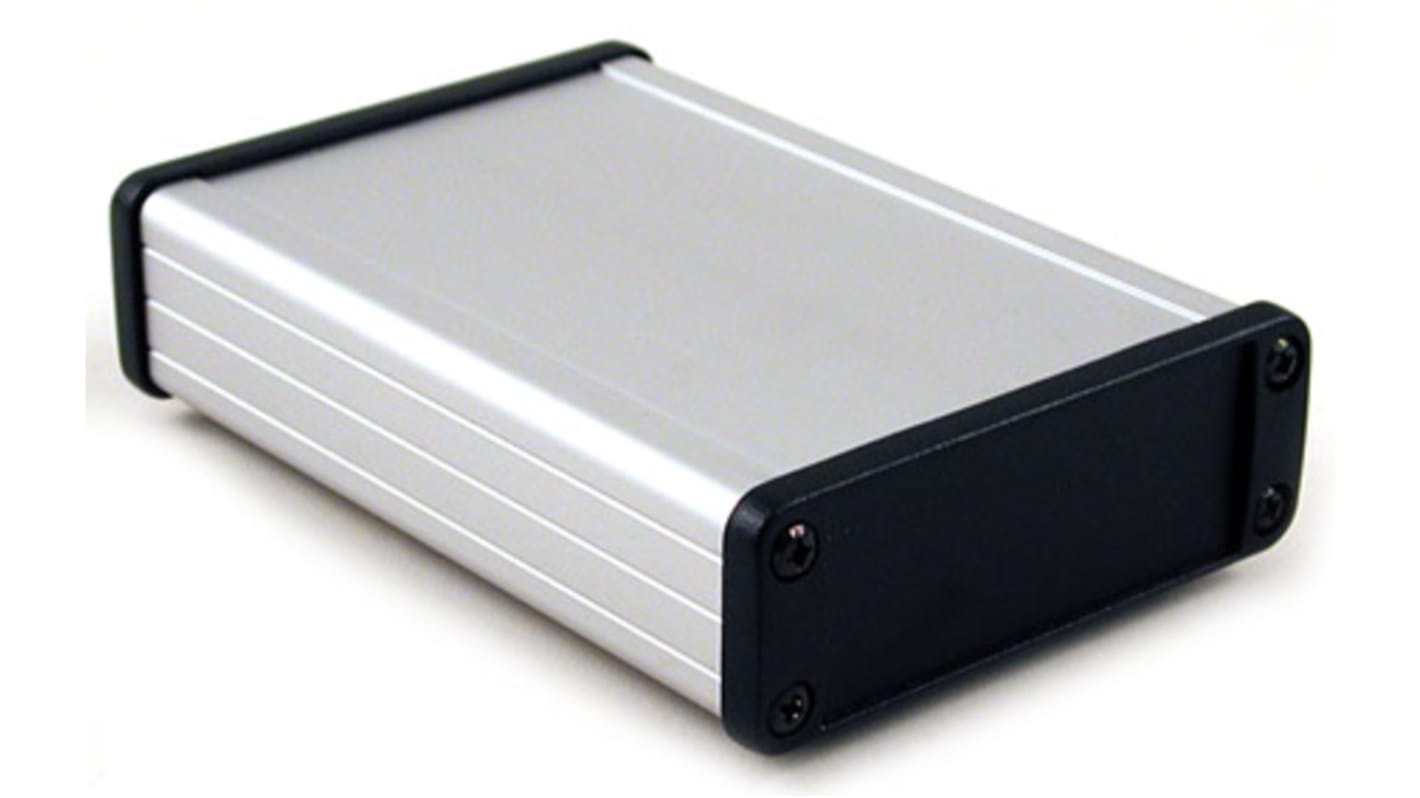 Hammond 1457 Series Silver Anodised Aluminium Enclosure, IP54, Black Lid, 86.96 x 131.15 x 31.43mm