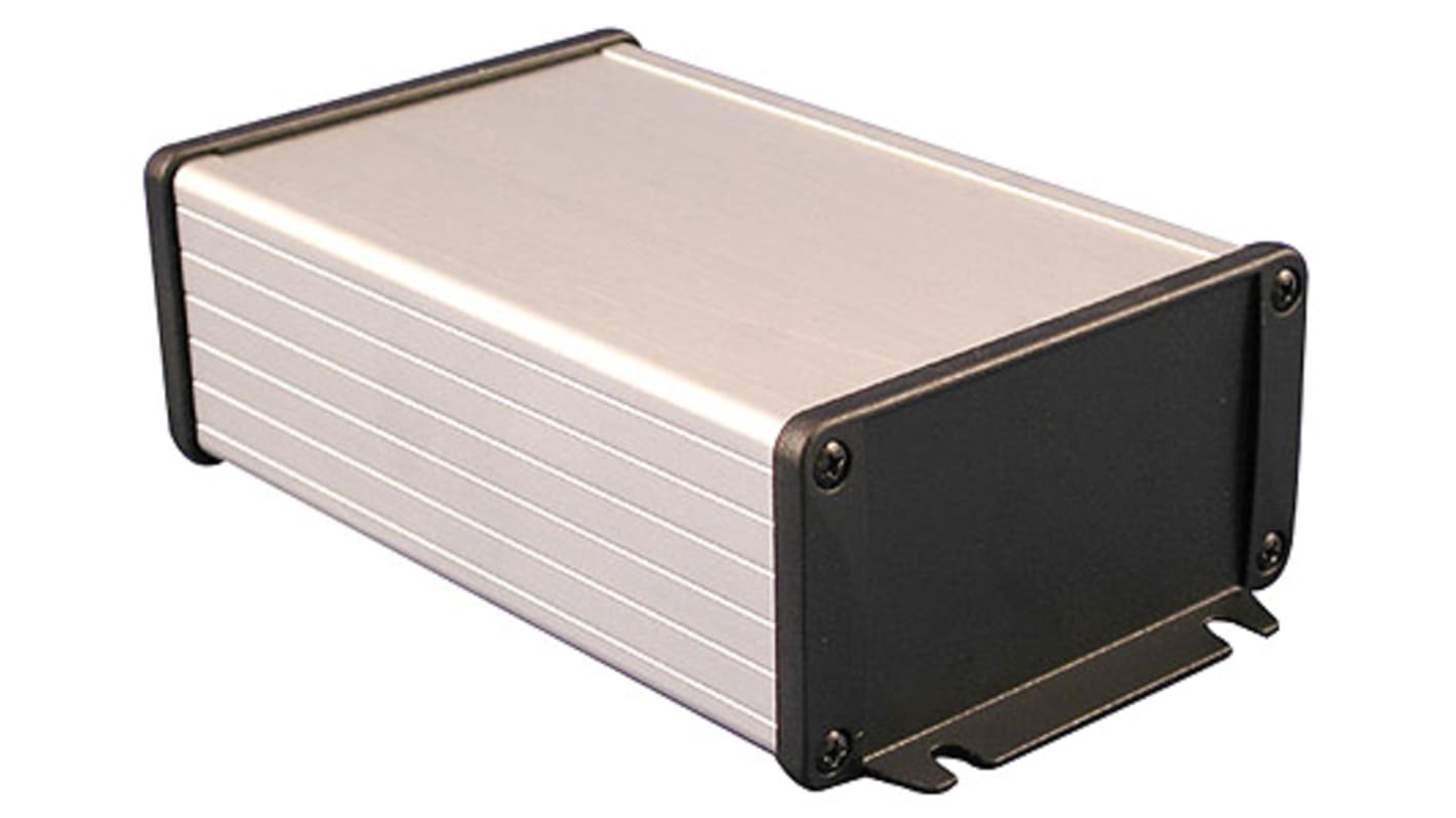 Hammond 1457 Series Silver Anodised Aluminium Enclosure, IP65, Flanged, Black Lid, 58.61 x 108 x 191mm