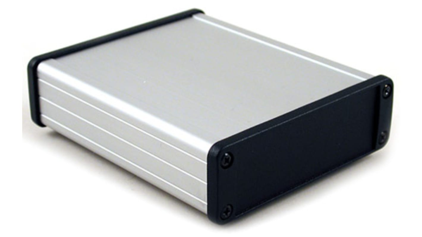 Hammond 1457 Series Silver Anodised Aluminium Enclosure, IP65, Black Lid, 34.92 x 106.96 x 131.15mm