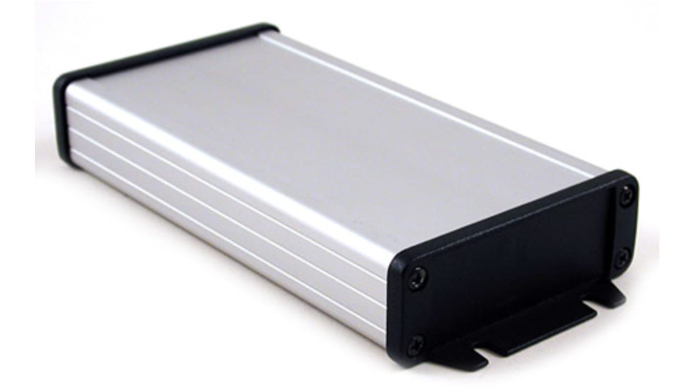 Hammond 1457 Series Silver Anodised Aluminium Enclosure, IP65, Flanged, Black Lid, 31.5 x 87 x 192.1mm