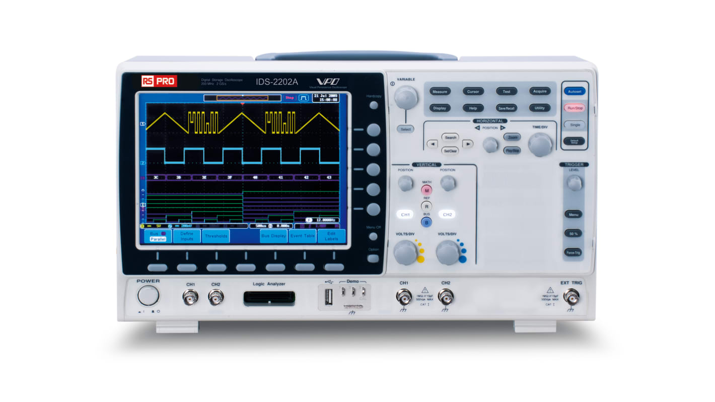 Osciloskop stolní 200MHz, typ displeje: TFT LCD CAN, IIC, LIN, RS232, SPI, UART, USB, Evropa, Velká Británie 2