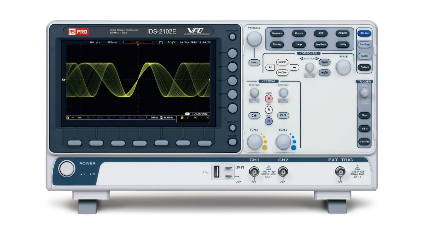 RS PRO IDS2102E Digital Storage Oscilloscope, 2 Analogue Channels, 100MHz
