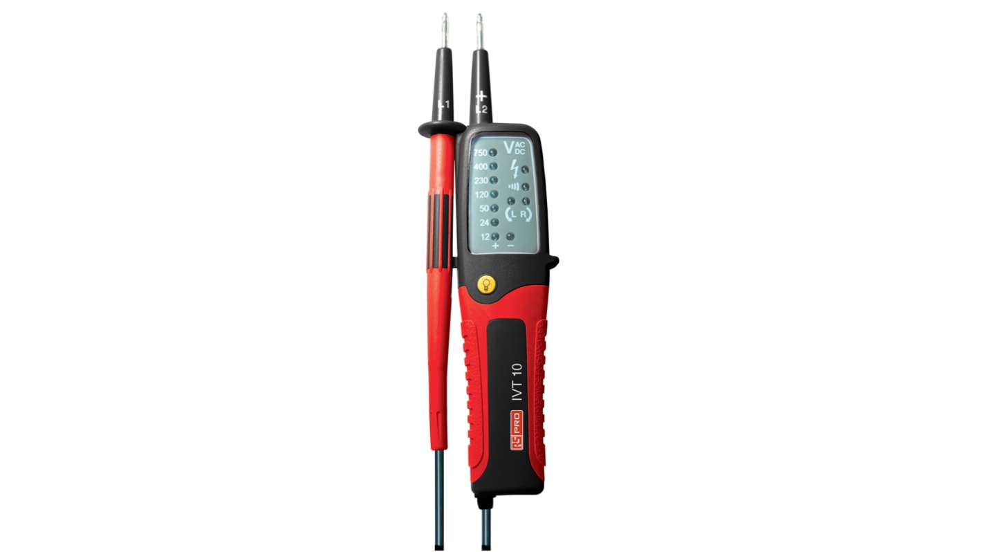 RS PRO Spannungsprüfer mit Durchgangsprüfung, CAT III 750 V, CAT IV 600 V, DKD/DAkkS-kalibriert
