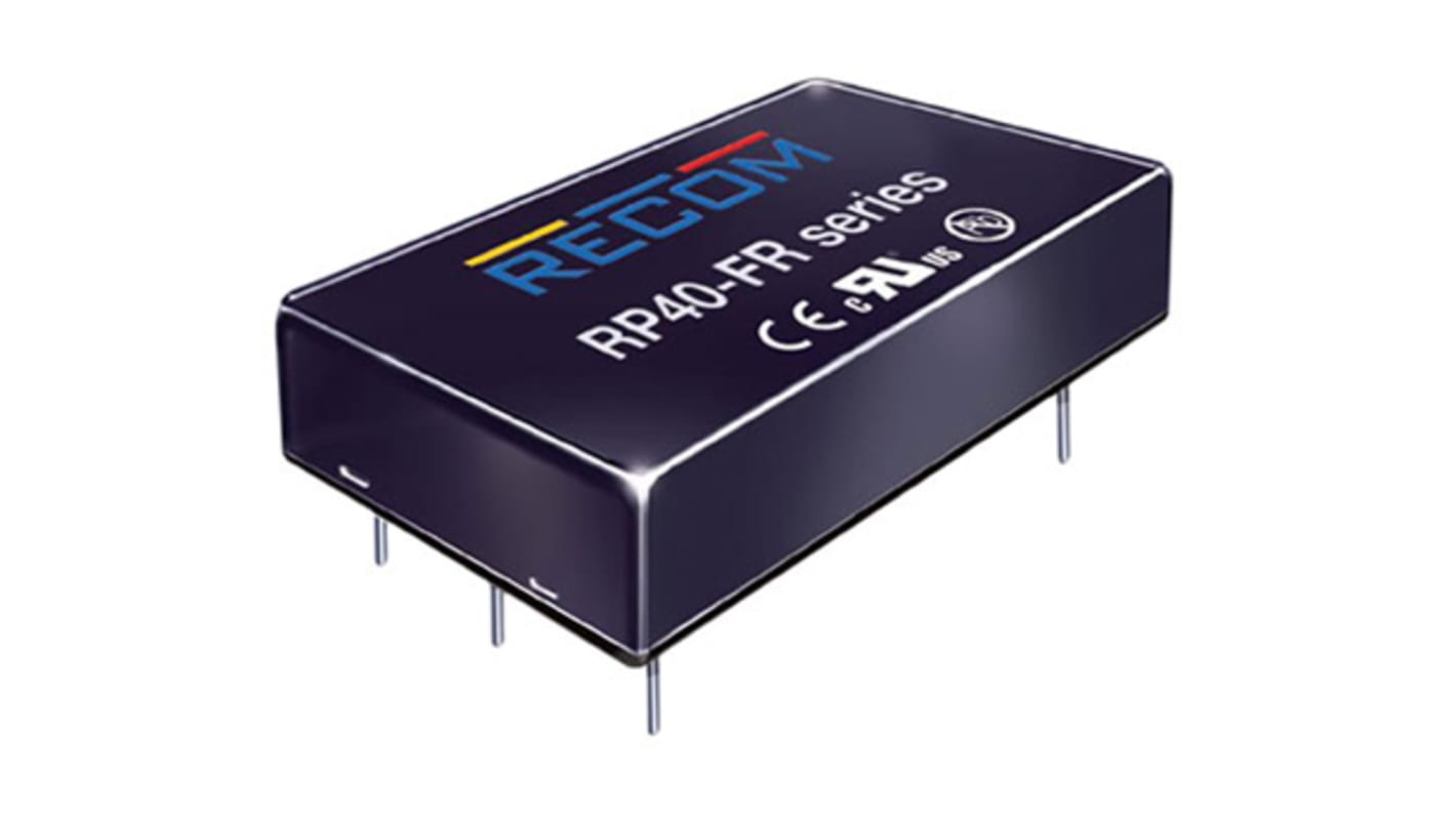 Recom RP40-FR DC-DC Converter, 12V dc/ 3.33A Output, 43 → 160 V dc Input, 40W, Through Hole, +60°C Max Temp