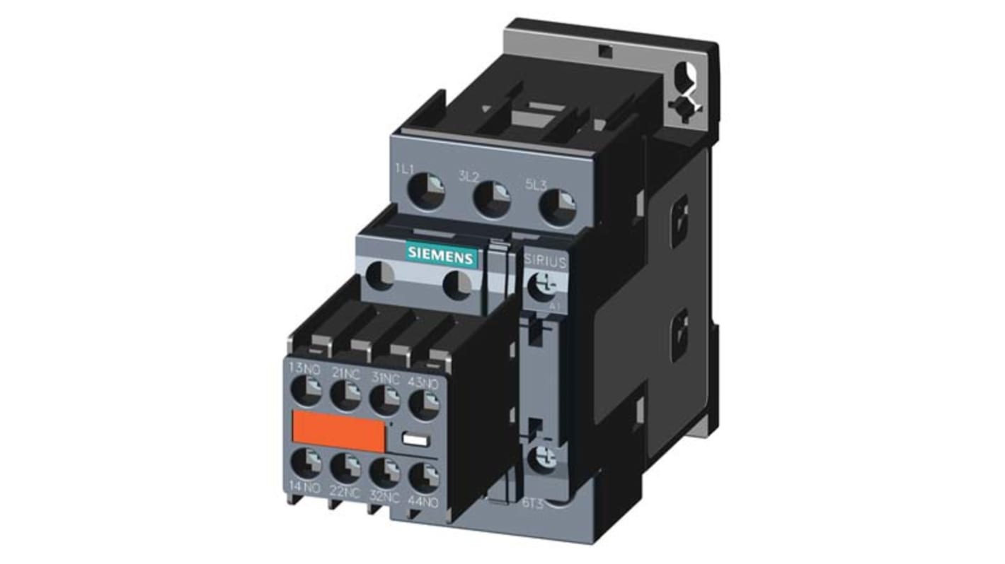 Contattore Siemens, serie 3RT2, 3 poli, 3 NO, 12 A, 5,5 kW, bobina 230 V c.a.