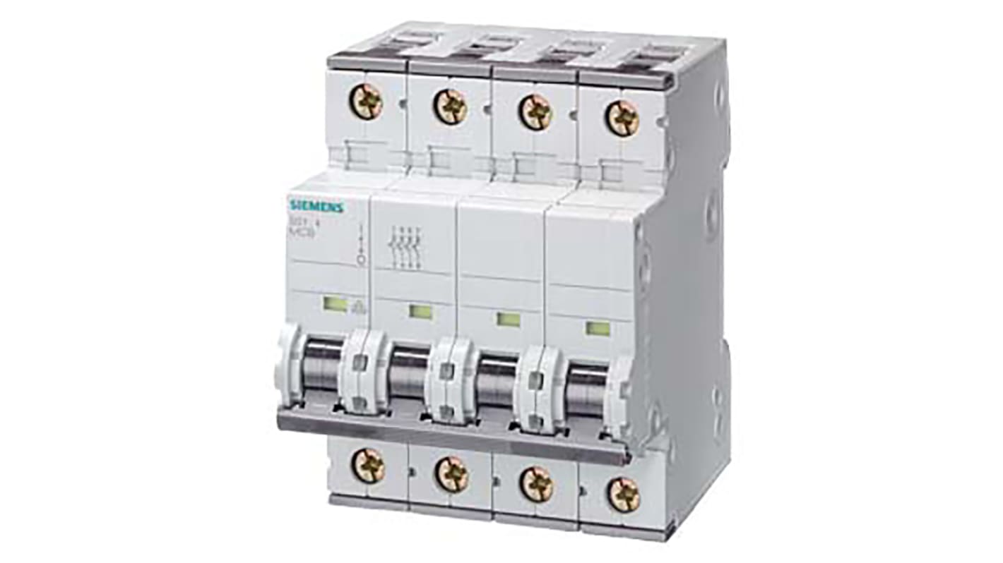 Siemens Sentron 5SY4 MCB, 4P, 20A Curve B, 400V AC, 10 kA Breaking Capacity