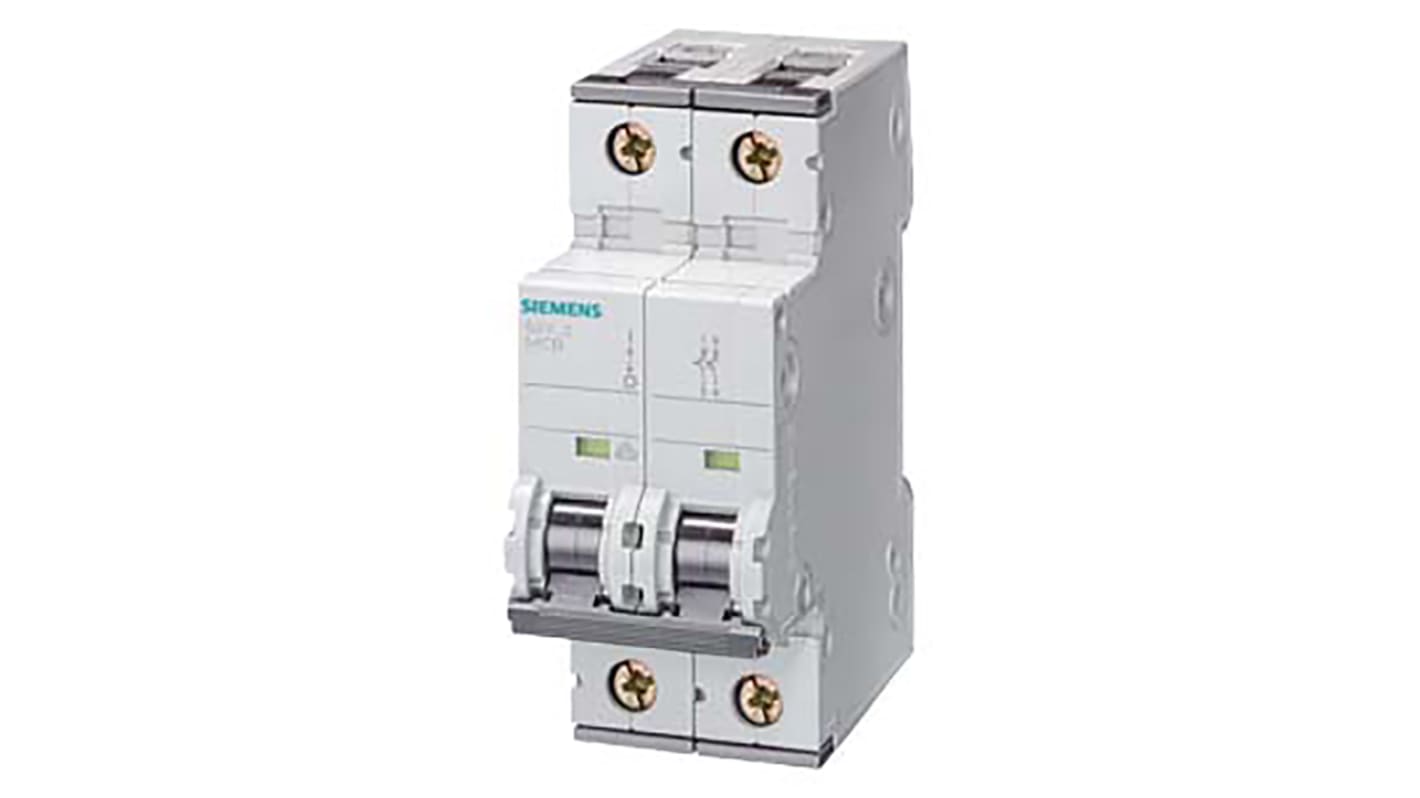 Siemens Sentron 5SY4 MCB, 2P, 50A Curve B, 400V AC, 10 kA Breaking Capacity