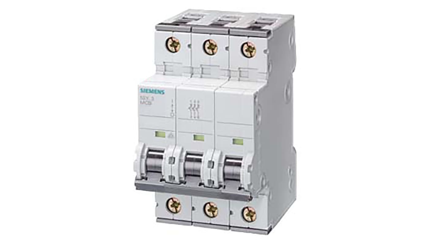 Siemens Sentron 5SY4 MCB, 3P, 1A Curve D, 400V AC, 10 kA Breaking Capacity