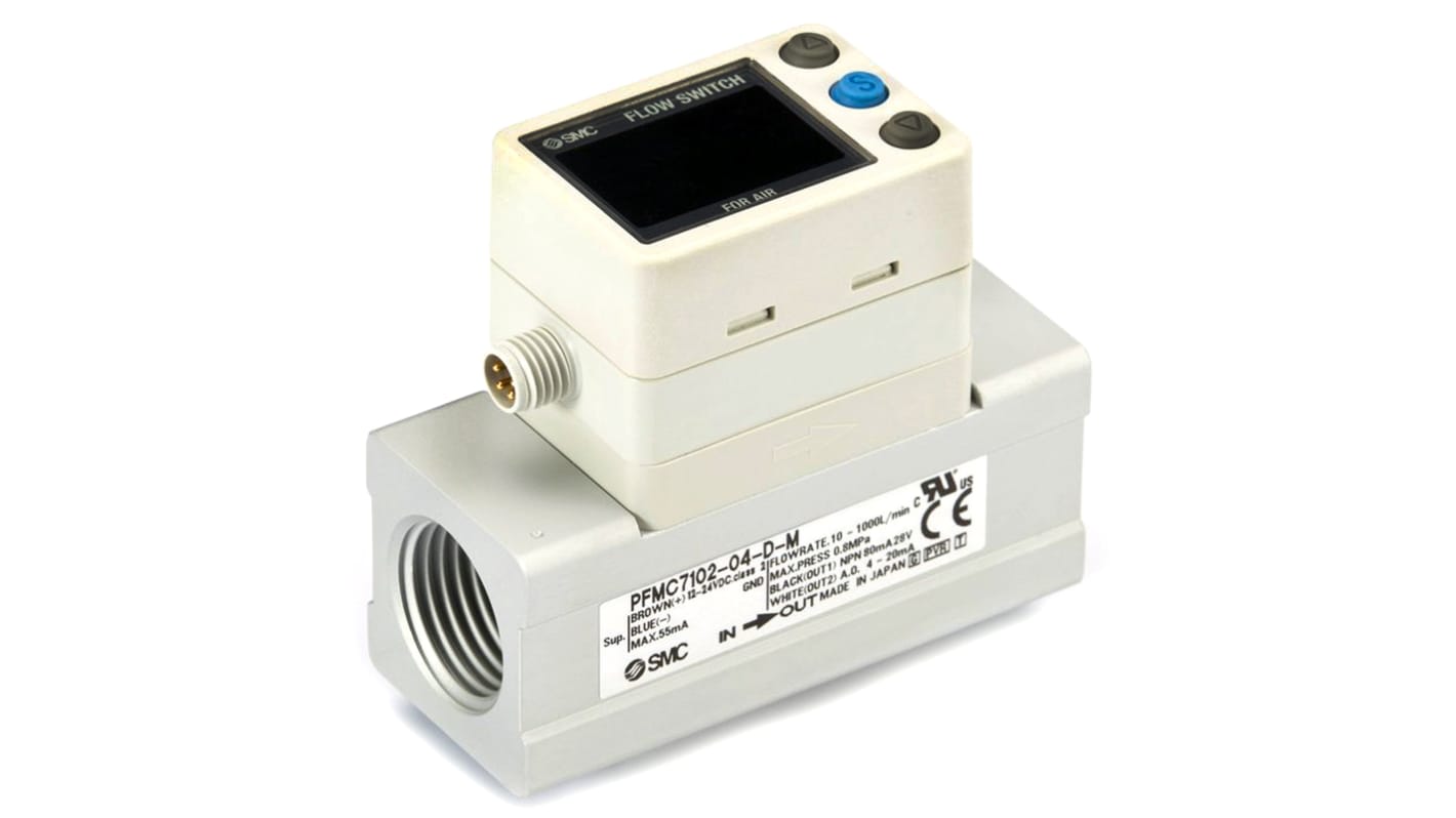 SMC フローコントローラ 2000 L/min, 12 → 24 V dc, 3/4インチ