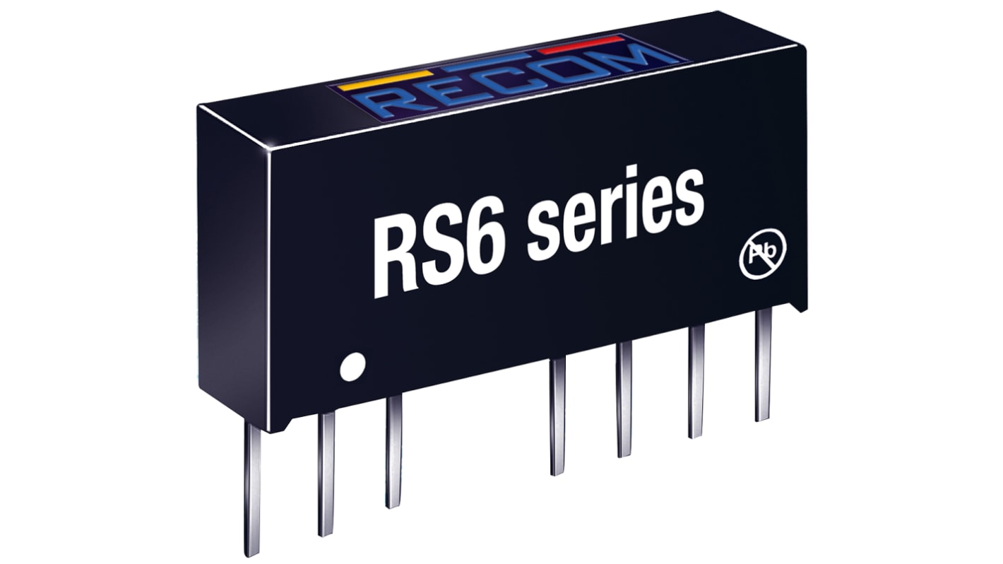 Recom RS6 DC-DC Converter, 3.3V dc/ 1.3A Output, 4.5 → 9 V dc Input, 6W, Through Hole, +75°C Max Temp -40°C Min