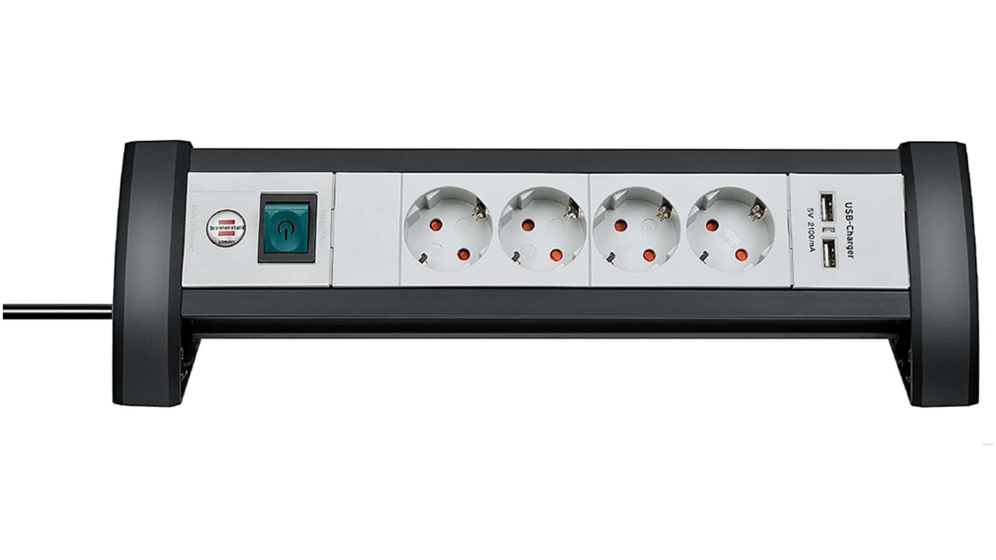 brennenstuhl 1.8m 4 Socket Schuko, USB Extension Lead
