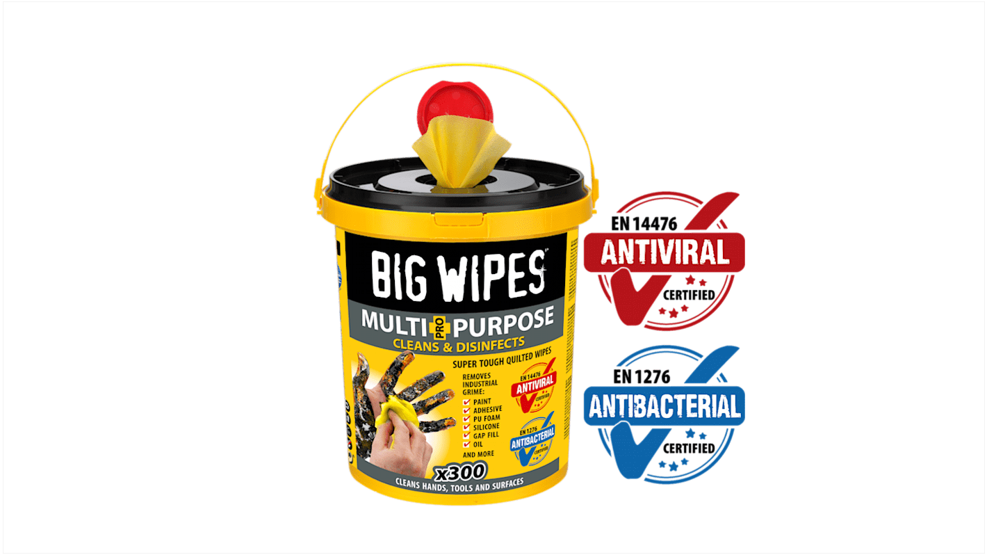 Big Wipes MULTI-PURPOSE PRO+ Wet Disinfectant Wipes, Bucket of 300