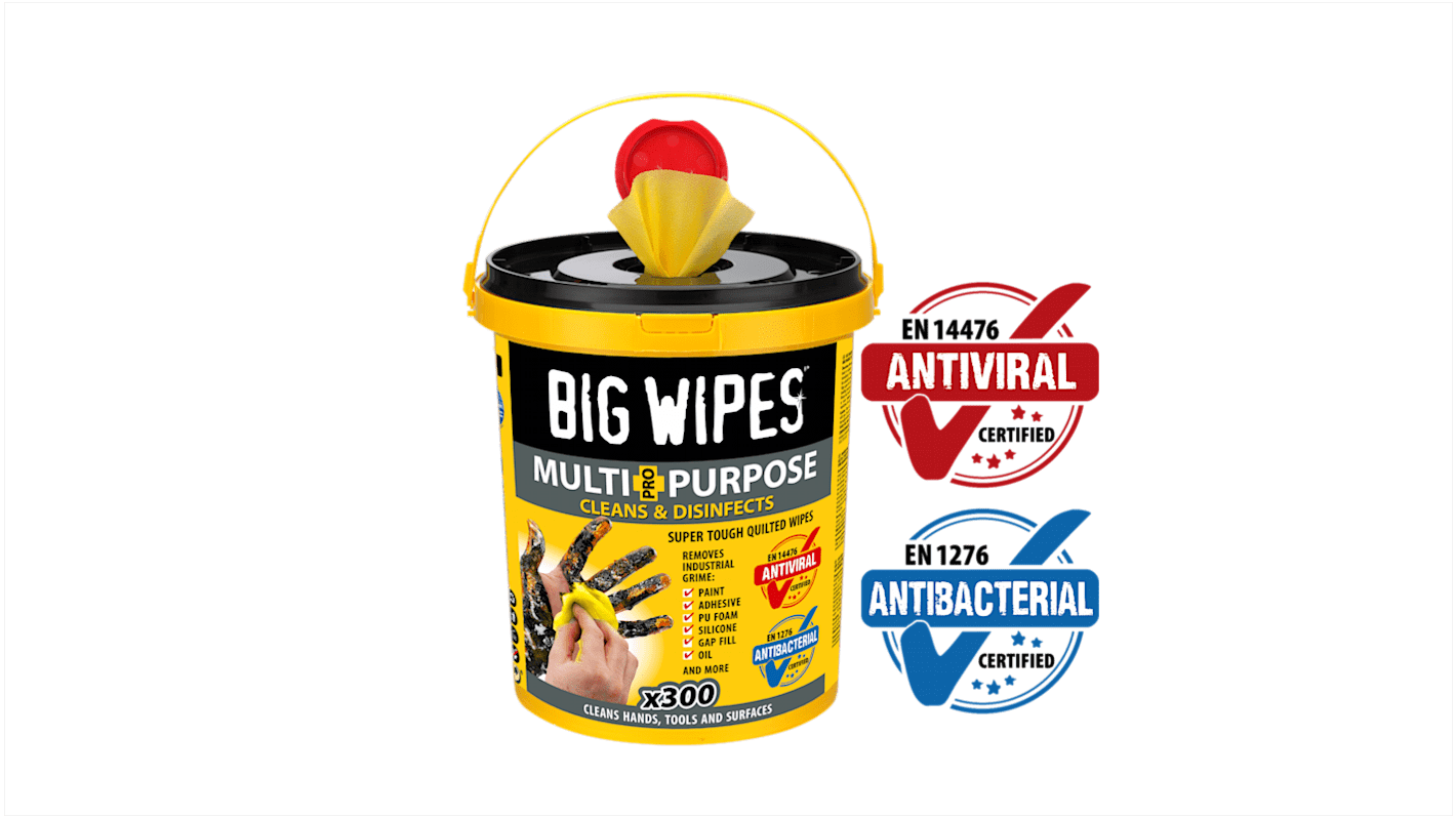 Big Wipes MULTI-PURPOSE PRO+ Desinfektionsmittel-Reinigungstücher, Schwarz, 300 Tücher pro Packung