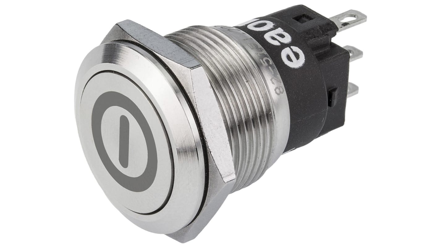 EAO 82 Series Push Button Switch, Latching, Panel Mount, 19mm Cutout, SPDT, 240V, IP65, IP67