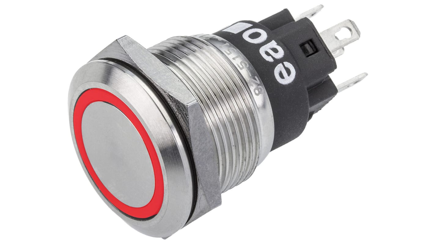 EAO 82 Series Illuminated Push Button Switch, Momentary, Panel Mount, 19mm Cutout, SPDT, Red LED, 240V, IP65, IP67