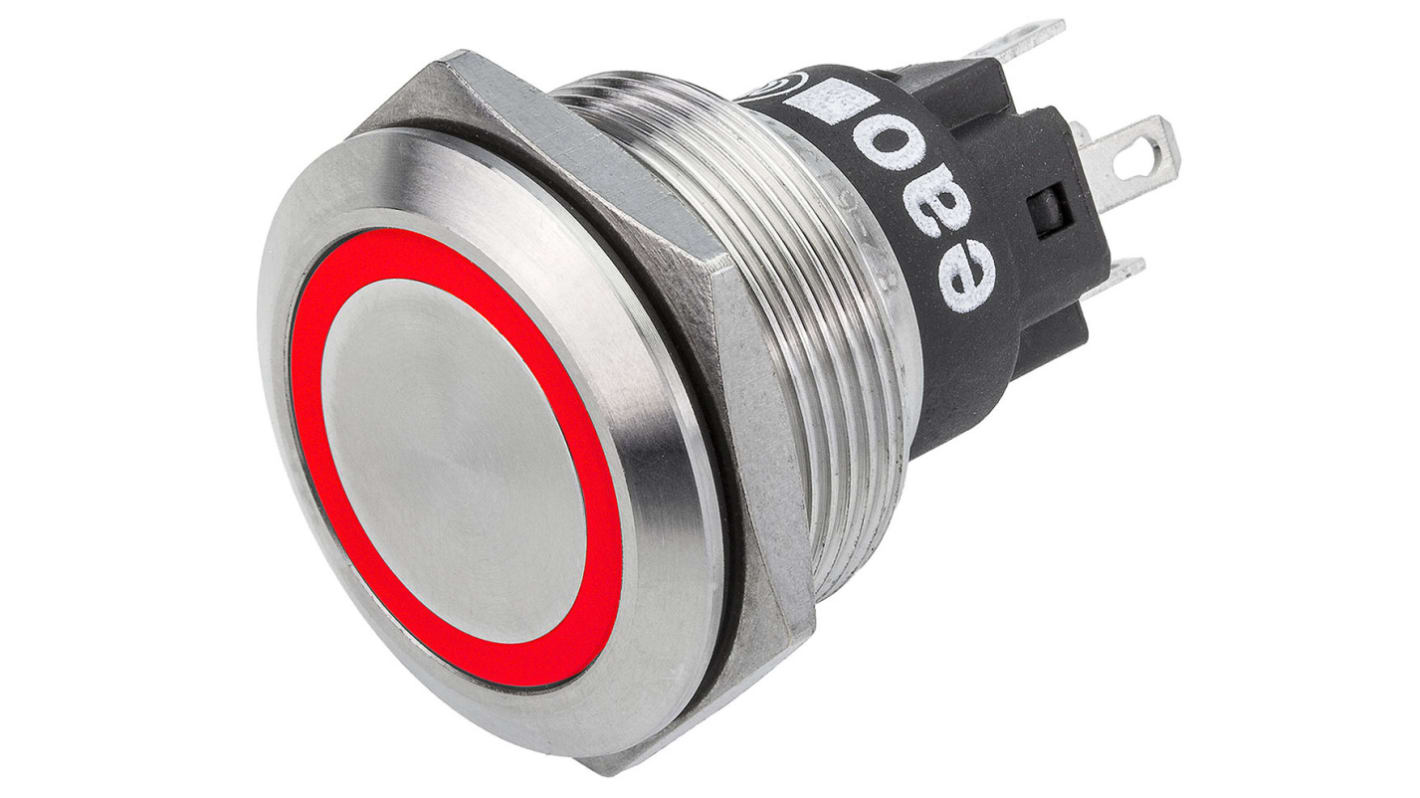 EAO 82 Series Illuminated Push Button Switch, Momentary, Panel Mount, 22.3mm Cutout, SPDT, Red LED, 240V, IP65, IP67