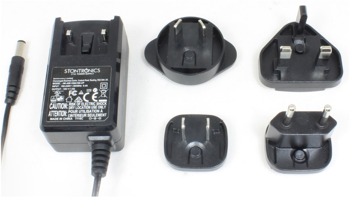 Adaptador AC/DC RS PRO 100V ac, 15V dc, 1 salida, Adaptador ac/dc, 1A, 15W, Conector macho para Europa, Australia,