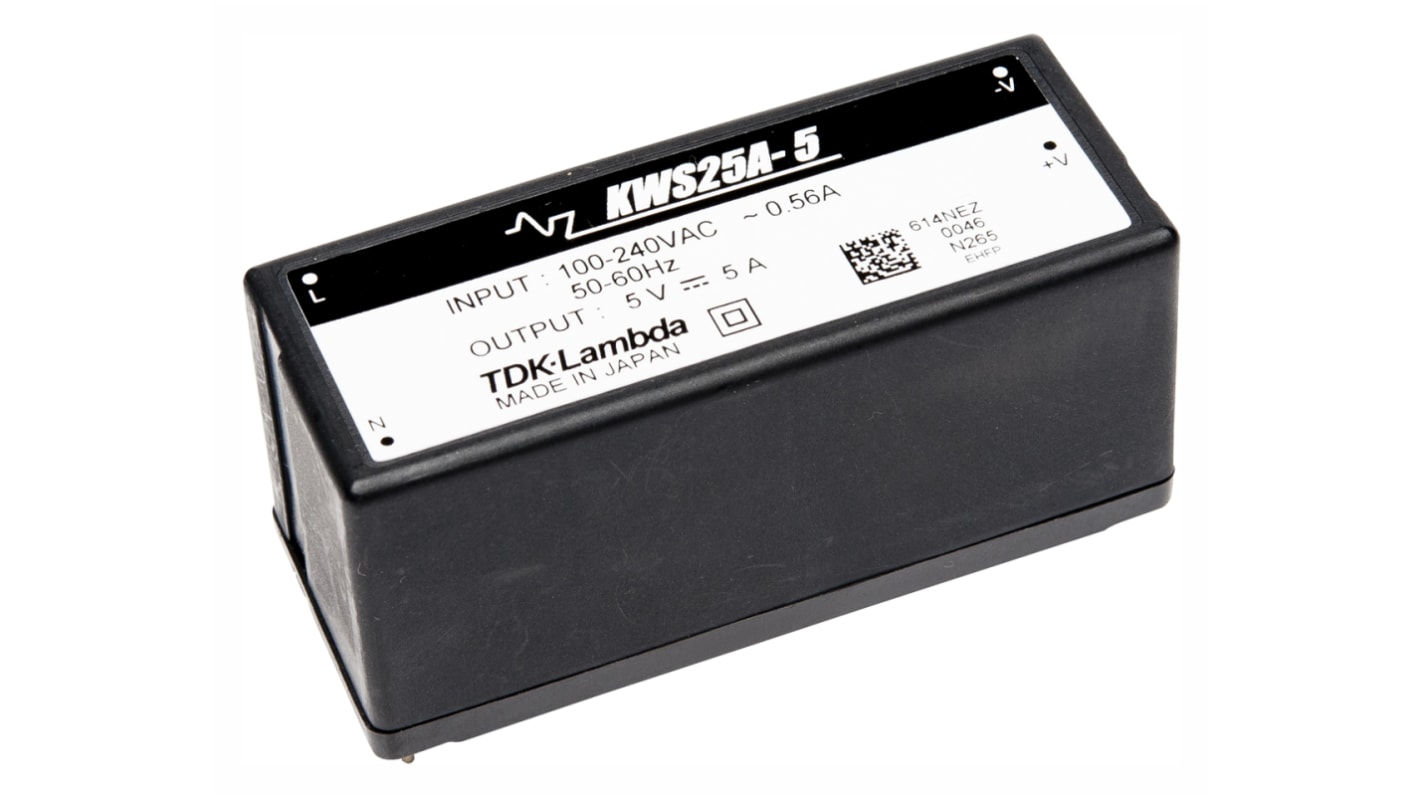 TDK-Lambda Switching Power Supply, KWS25A-24, 24V dc, 1.1A, 26W, 1 Output, 120 → 370 V dc, 85 → 265 V ac