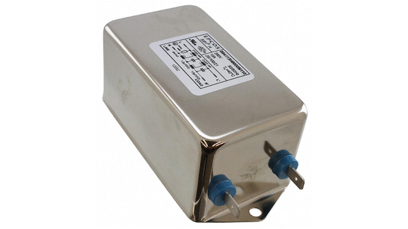 EPCOS 单相EMC滤波器, 16A, 250 V 交流/直流, 50 → 60Hz, 底盘安装, 接线片，插片连接器接端, 二阶, B84113H系列