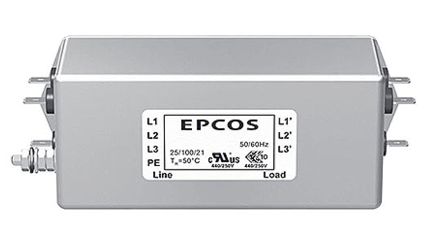 EPCOS, B84143A*166 20A 300/520 V ac 50 → 60Hz, Chassis Mount EMC Filter, Terminal Block 3 Phase