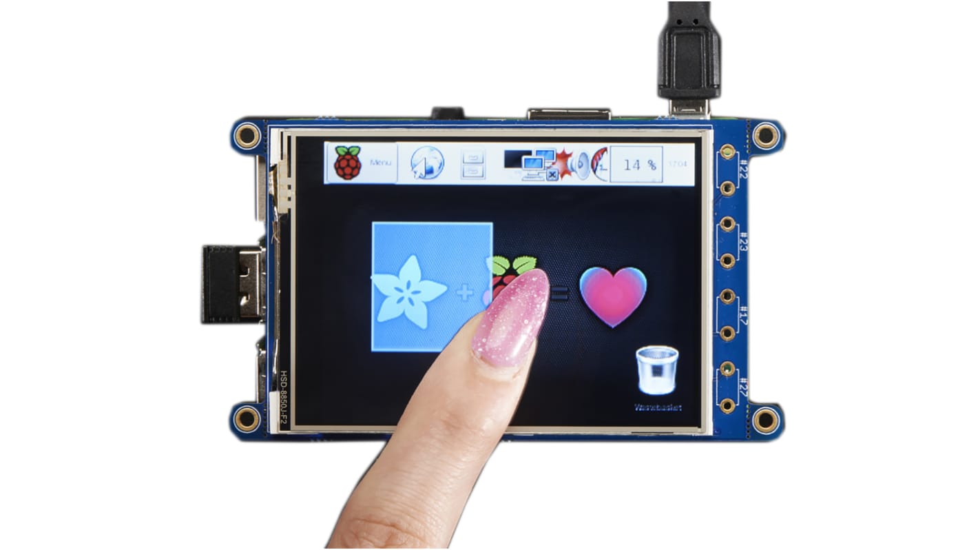ADAFRUIT INDUSTRIES 树莓派显示屏, 电阻性触摸屏, 对角尺寸3.2in, PiTFT Plus