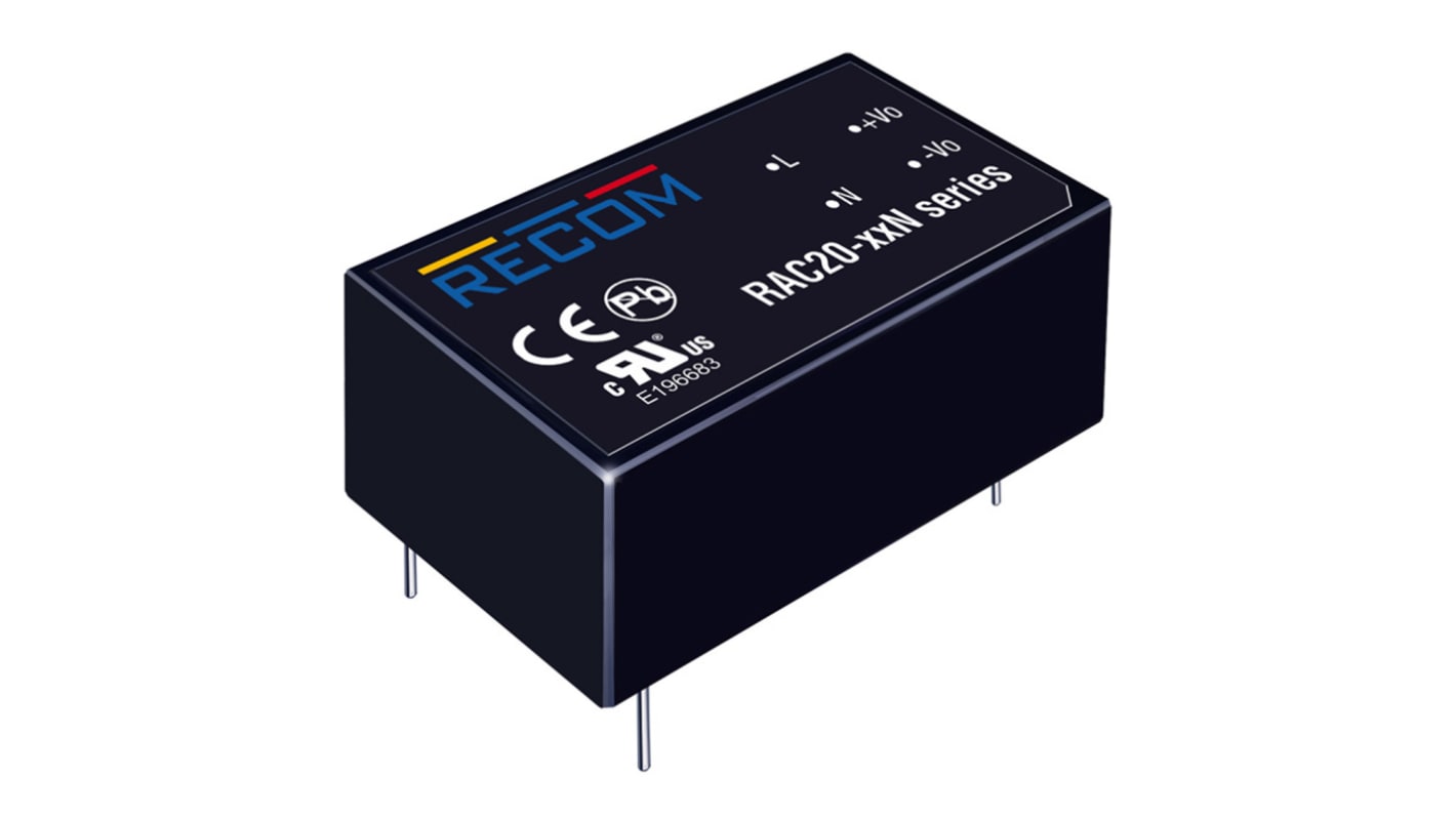 Recom Switching Power Supply, RAC20-12SN, 12V dc, 1.66A, 20W, 1 Output, 120 → 370 V dc, 90 → 264 V ac