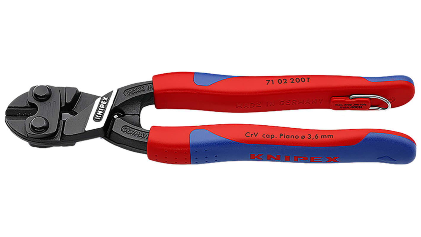Knipex Kompakter Bolzenschneider, Hochlegierter CrV-Stahl 200 mm, Schneidkraft → 6 mm