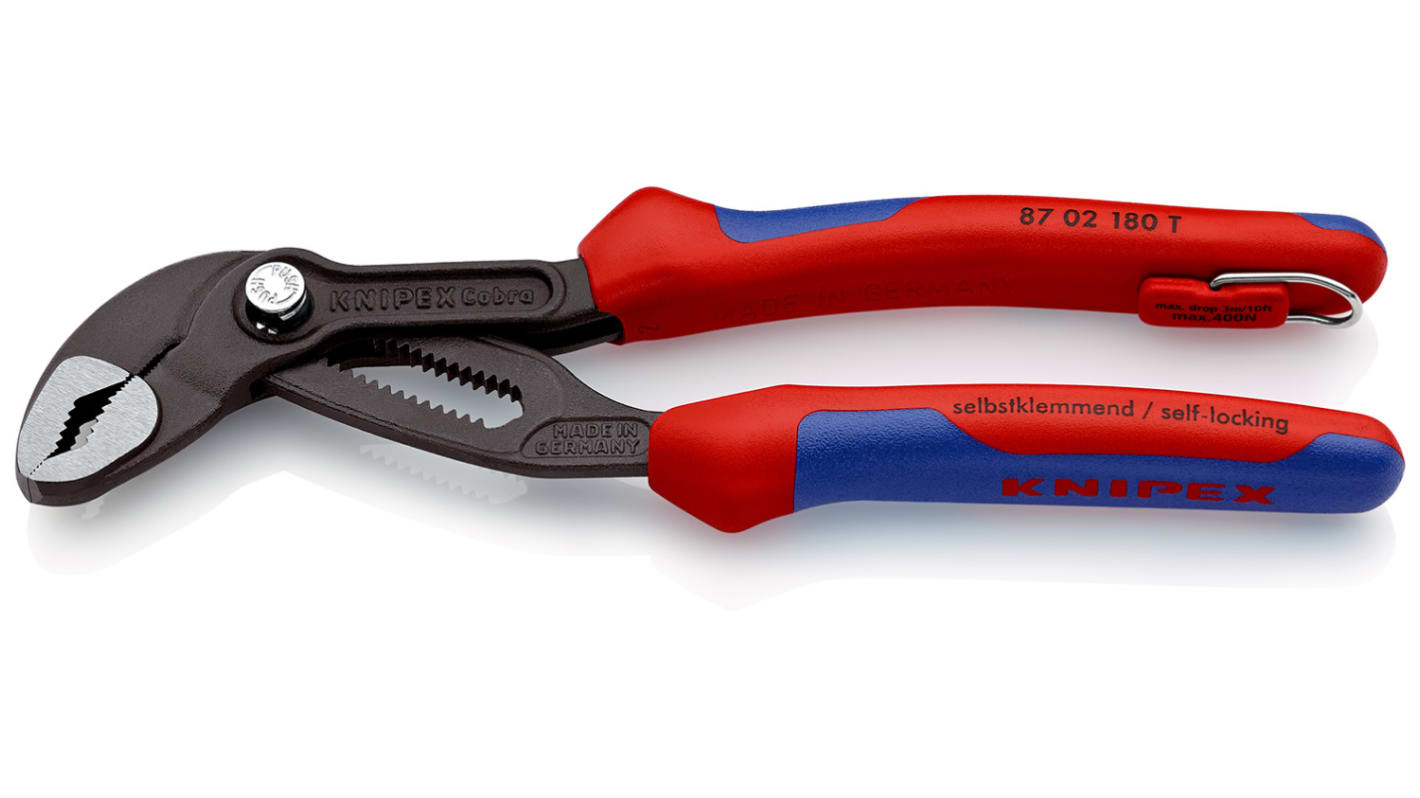 Knipex Cobra® Water Pump Pliers, 180 mm Overall, Angled, Straight Tip, 36mm Jaw